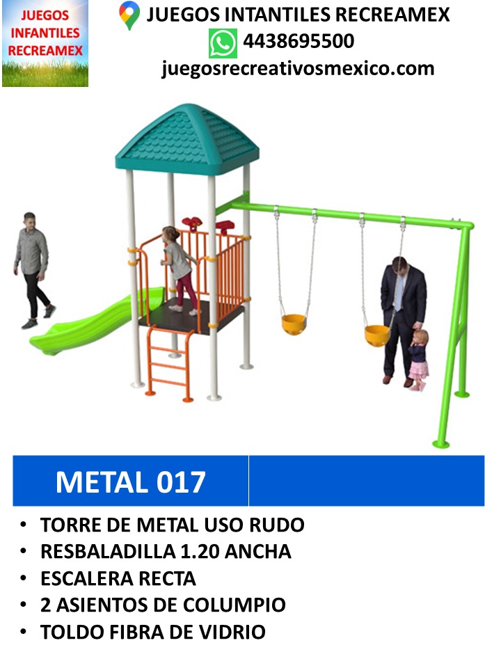 modulo de metal para uso rudo con resbaladilla, escalera recta y columpios